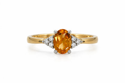9ct Yellow &amp; White Gold Oval Citrine &amp; Diamond Trefoil