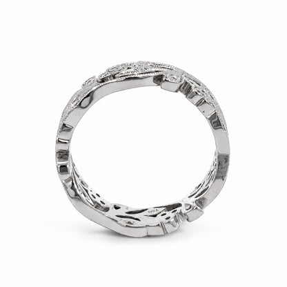 18ct White Gold 0.58ct Diamond Floral &amp; Leaf Ring