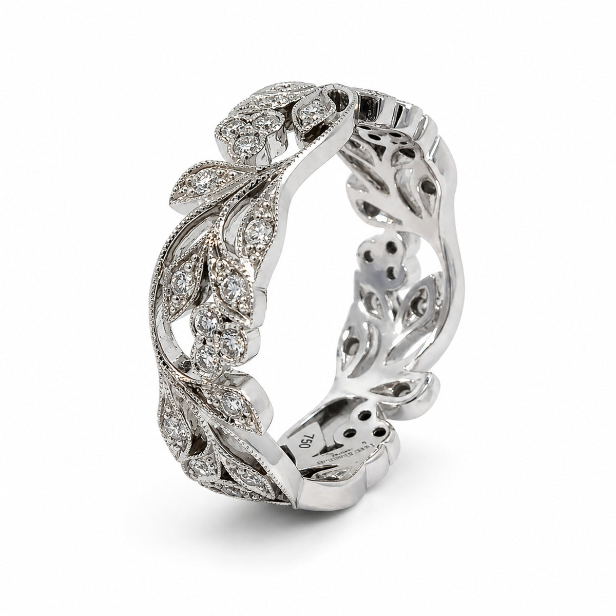 18ct White Gold 0.58ct Diamond Floral &amp; Leaf Ring