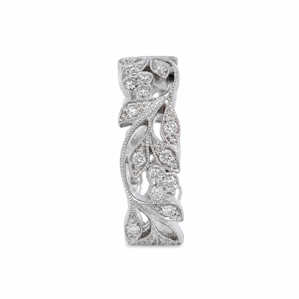 18ct White Gold 0.58ct Diamond Floral &amp; Leaf Ring