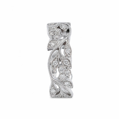 18ct White Gold 0.58ct Diamond Floral &amp; Leaf Ring