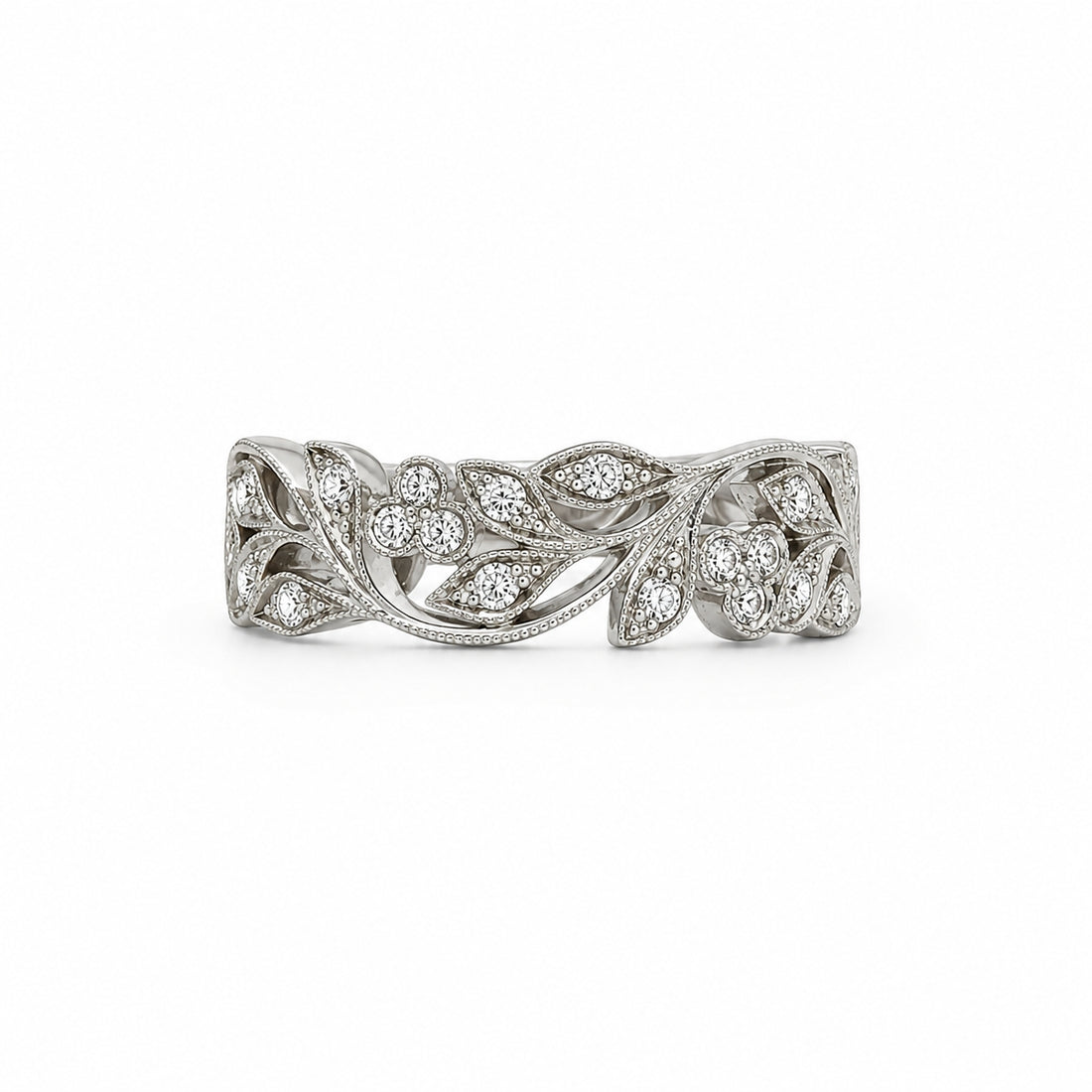 18ct White Gold 0.58ct Diamond Floral & Leaf Ring