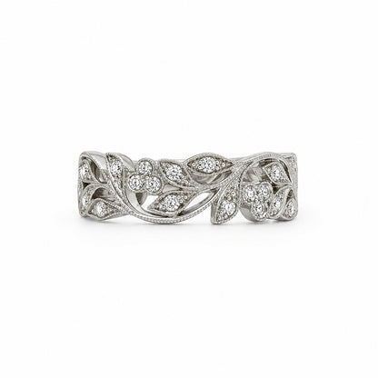 18ct White Gold 0.58ct Diamond Floral &amp; Leaf Ring