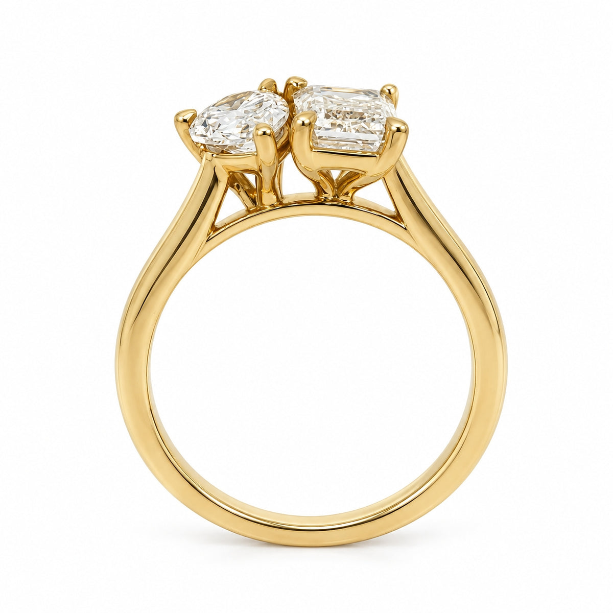 18ct Yellow Gold Pear &amp; Emerald Cut Diamond Two-Stone Ring