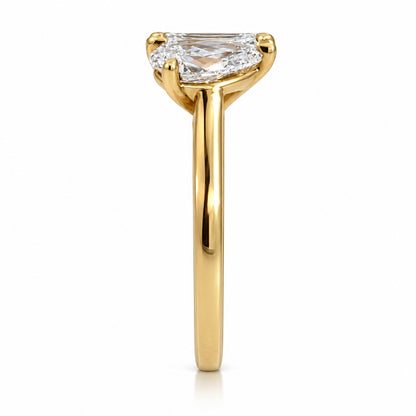 18ct Yellow Gold Pear &amp; Emerald Cut Diamond Two-Stone Ring