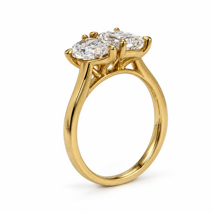 18ct Yellow Gold Pear &amp; Emerald Cut Diamond Two-Stone Ring