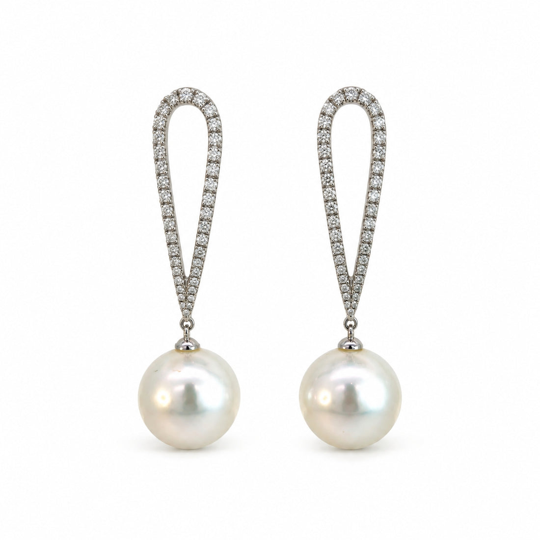 18ct White Gold South Sea Pearl &amp; 0.46ct Diamond Drop Earrings