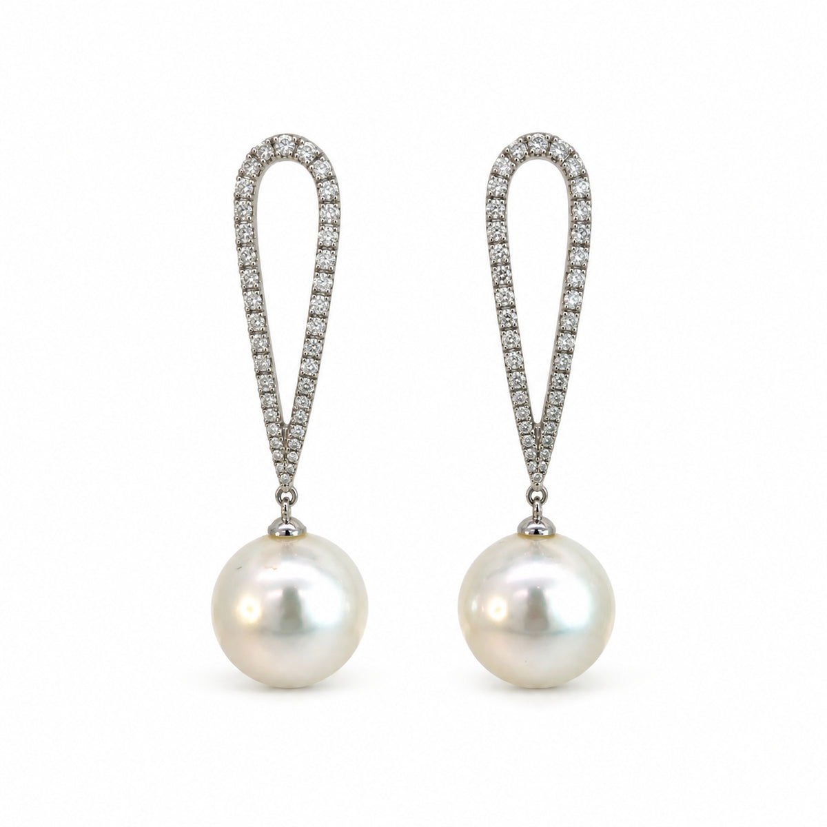 18ct White Gold South Sea Pearl &amp; 0.46ct Diamond Drop Earrings