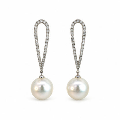 18ct White Gold South Sea Pearl &amp; 0.46ct Diamond Drop Earrings