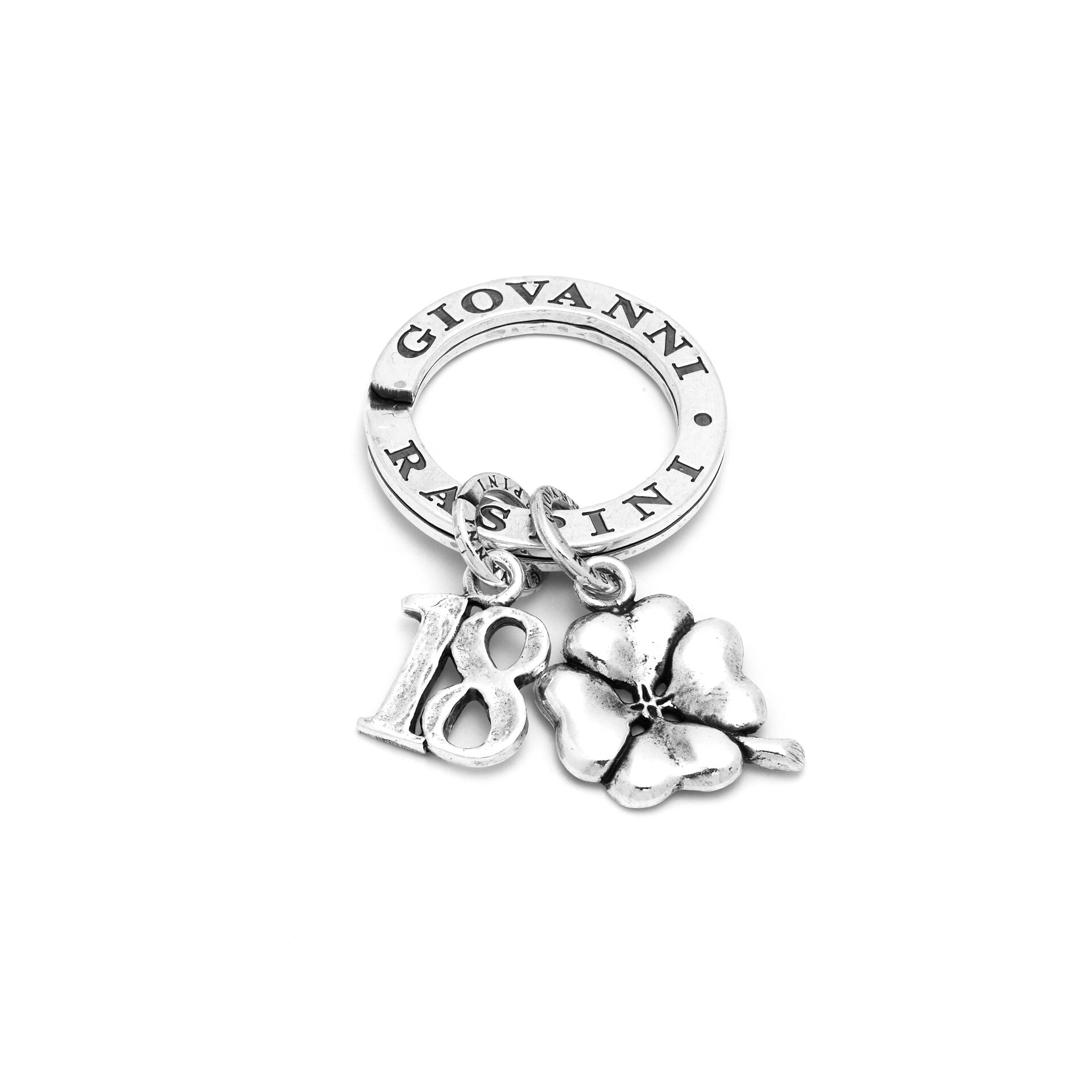 Giovanni Raspini Silver 18 Clover Gift Key Ring - Robert Anthony Jewellers, Edinburgh