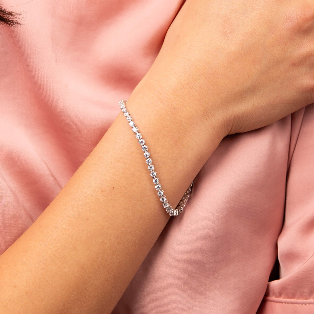 Silver Small Zirconia Charm Tennis Bracelet