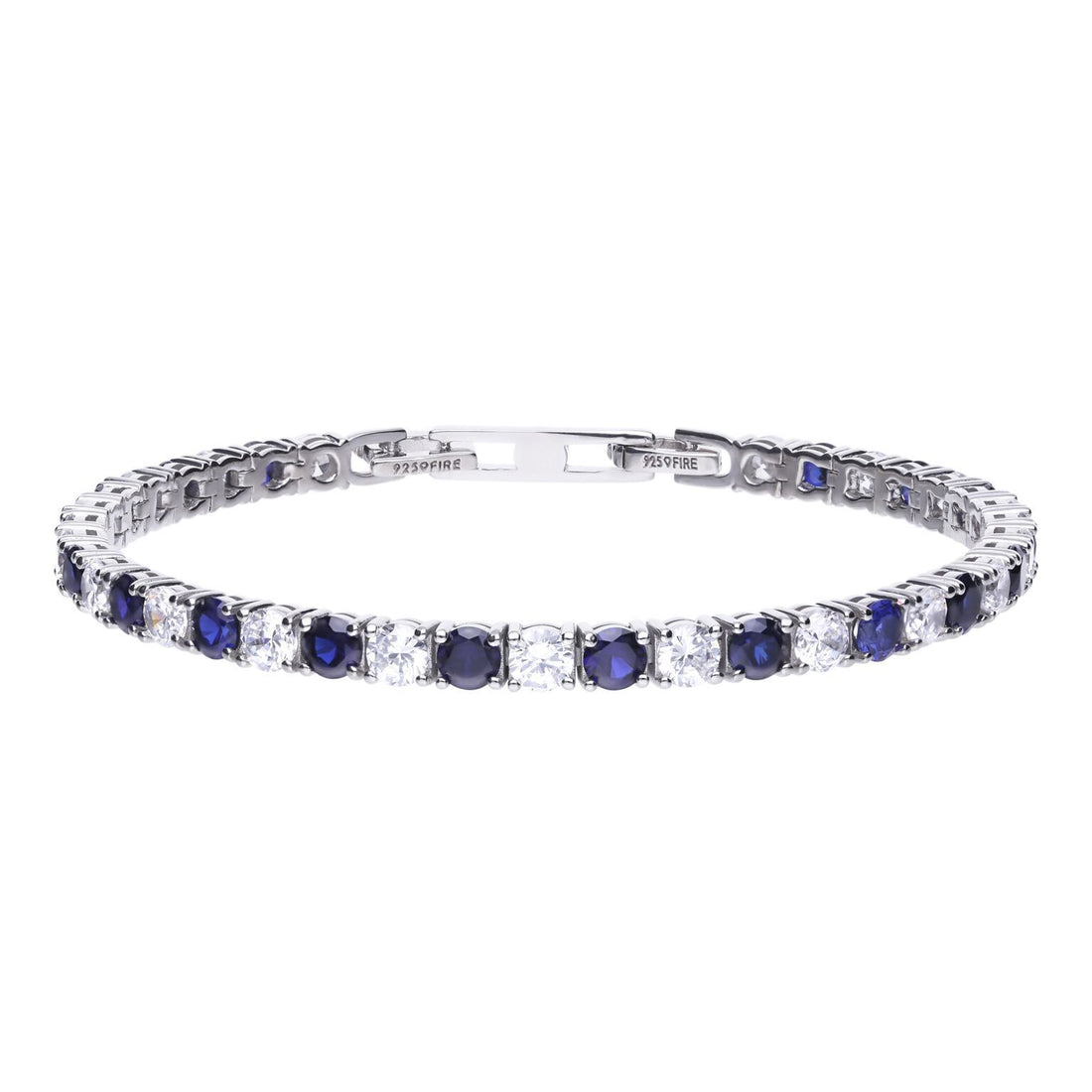 Silver Sapphire Oval Zirconia Tennis Bracelet