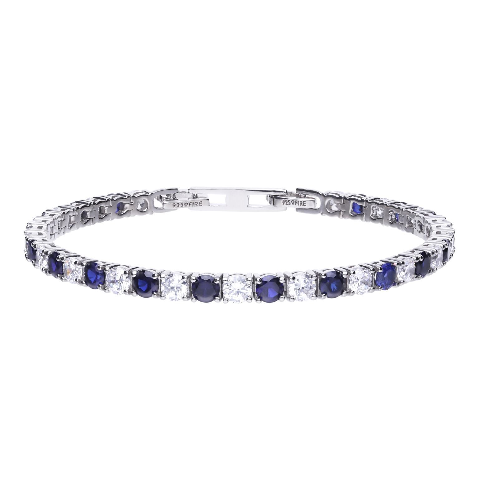 Silver Sapphire Oval Zirconia Tennis Bracelet