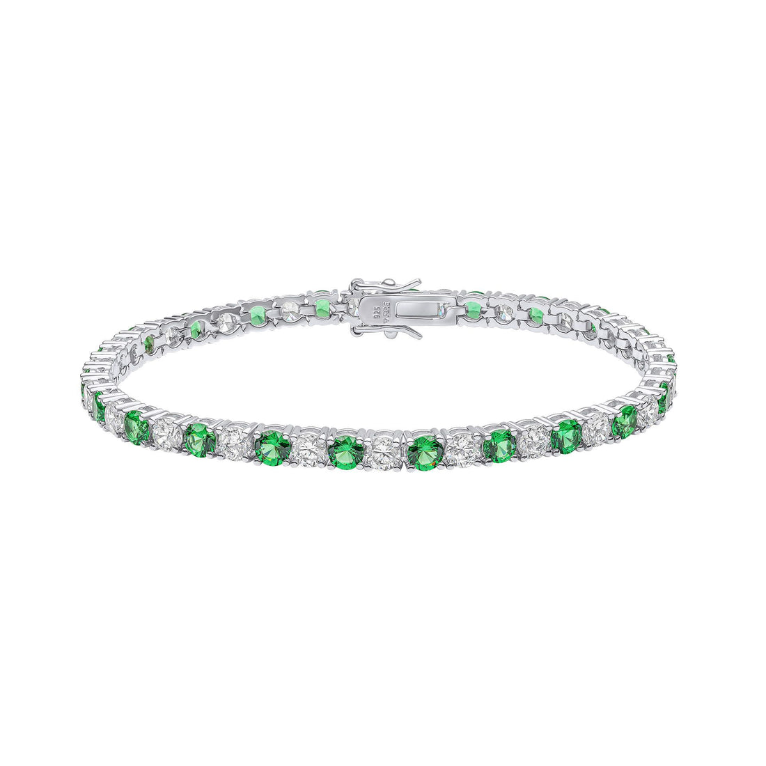Silver and Emerald Oval Zirconia Tennis Bracelet