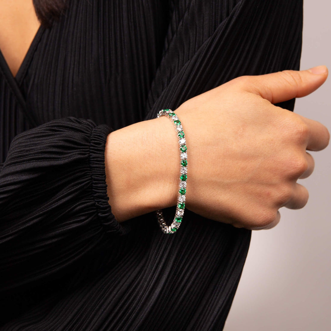 Silver and Emerald Oval Zirconia Tennis Bracelet