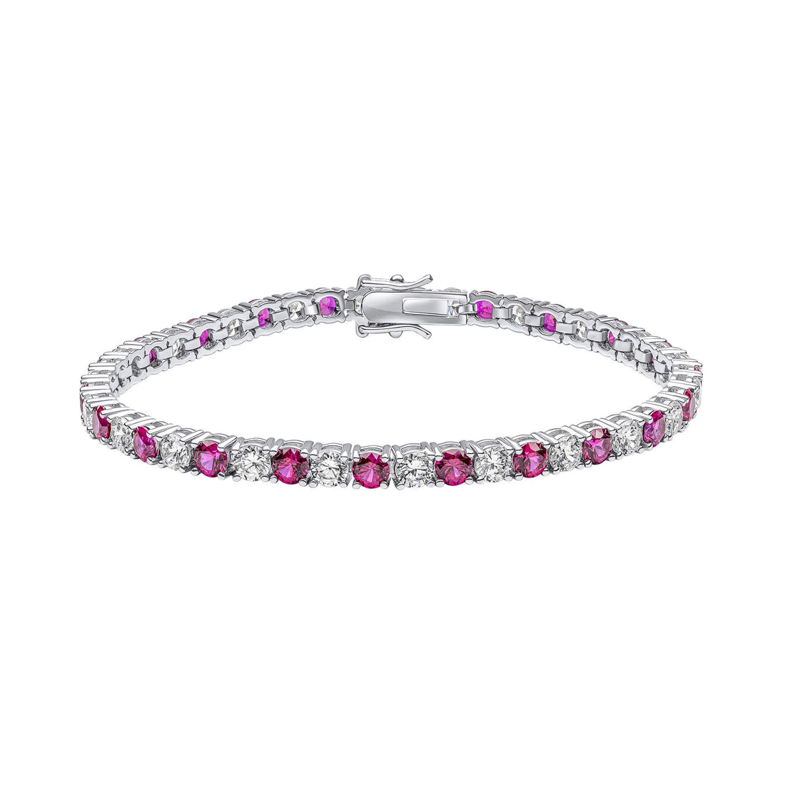 Silver Ruby Oval Zirconia Tennis Bracelet