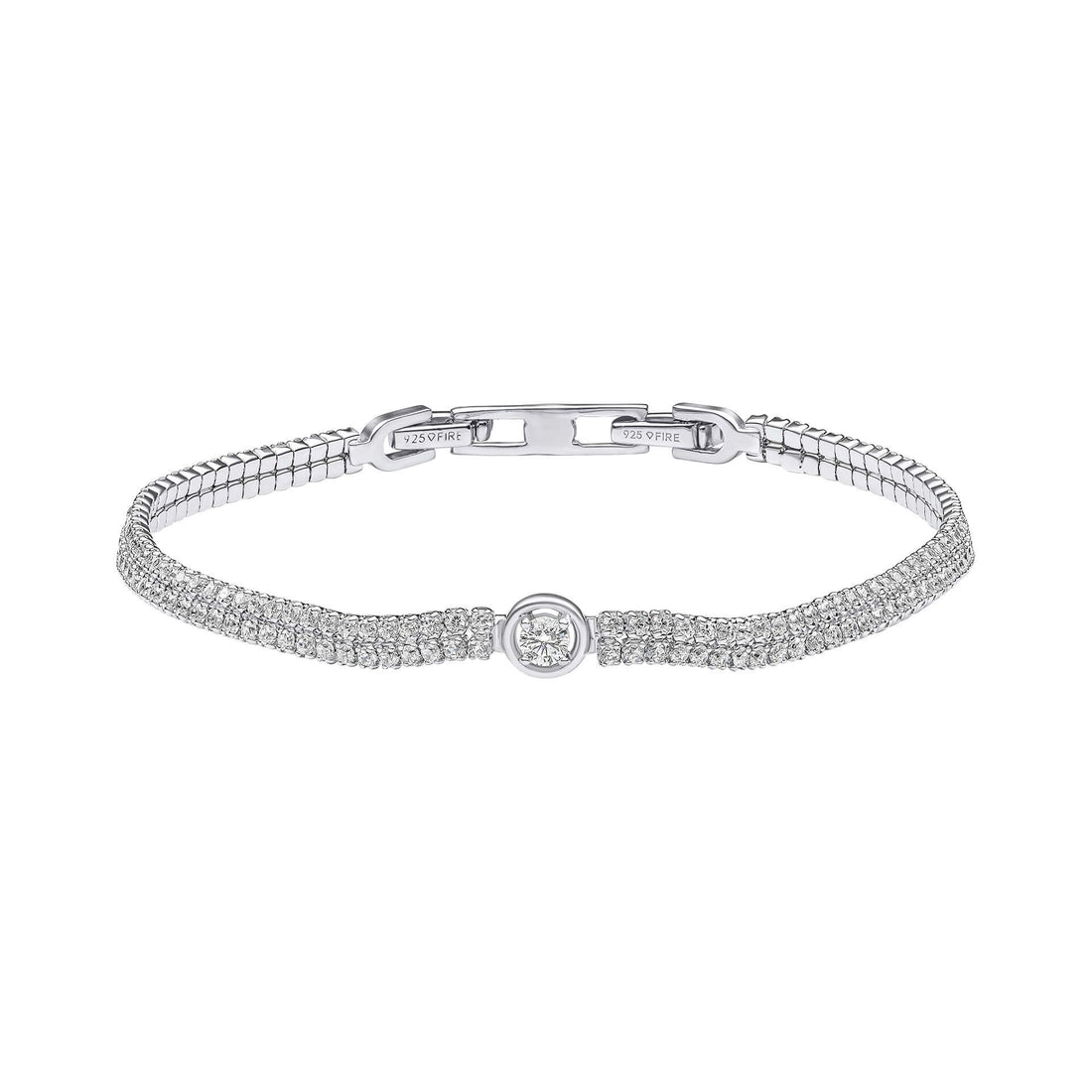 Silver and Zirconia Double Row Fine Tennis Bracelet