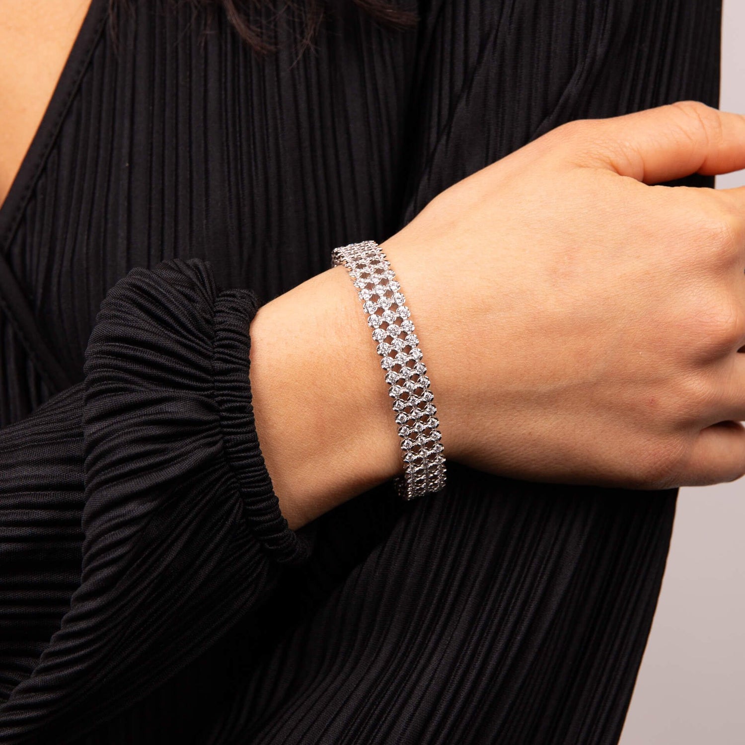 Silver and Zirconia Triple Row Bracelet