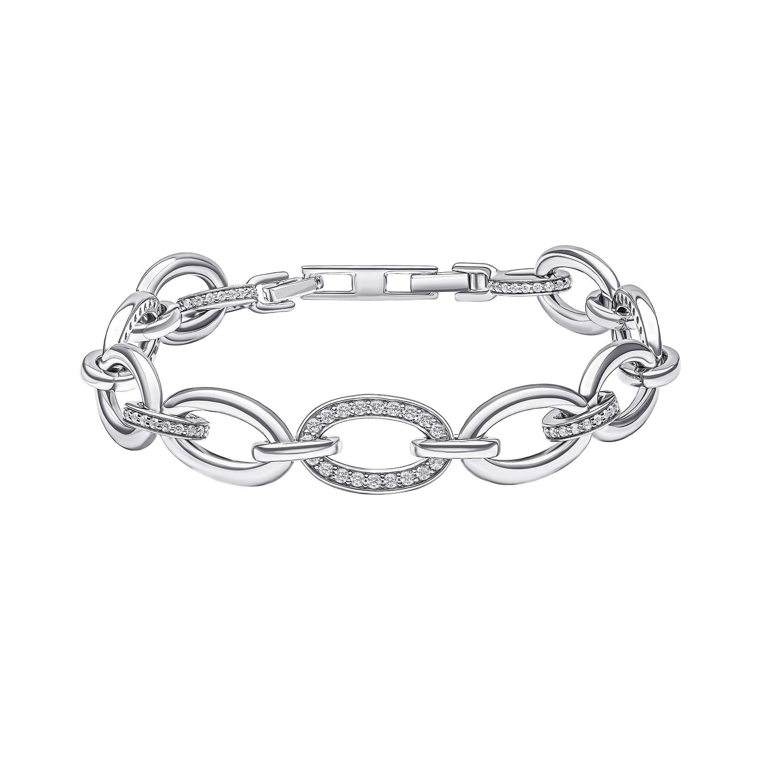 Silver and Zirconia Oval Link Chain Bracelet