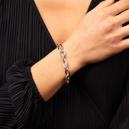 Silver and Zirconia Oval Link Chain Bracelet