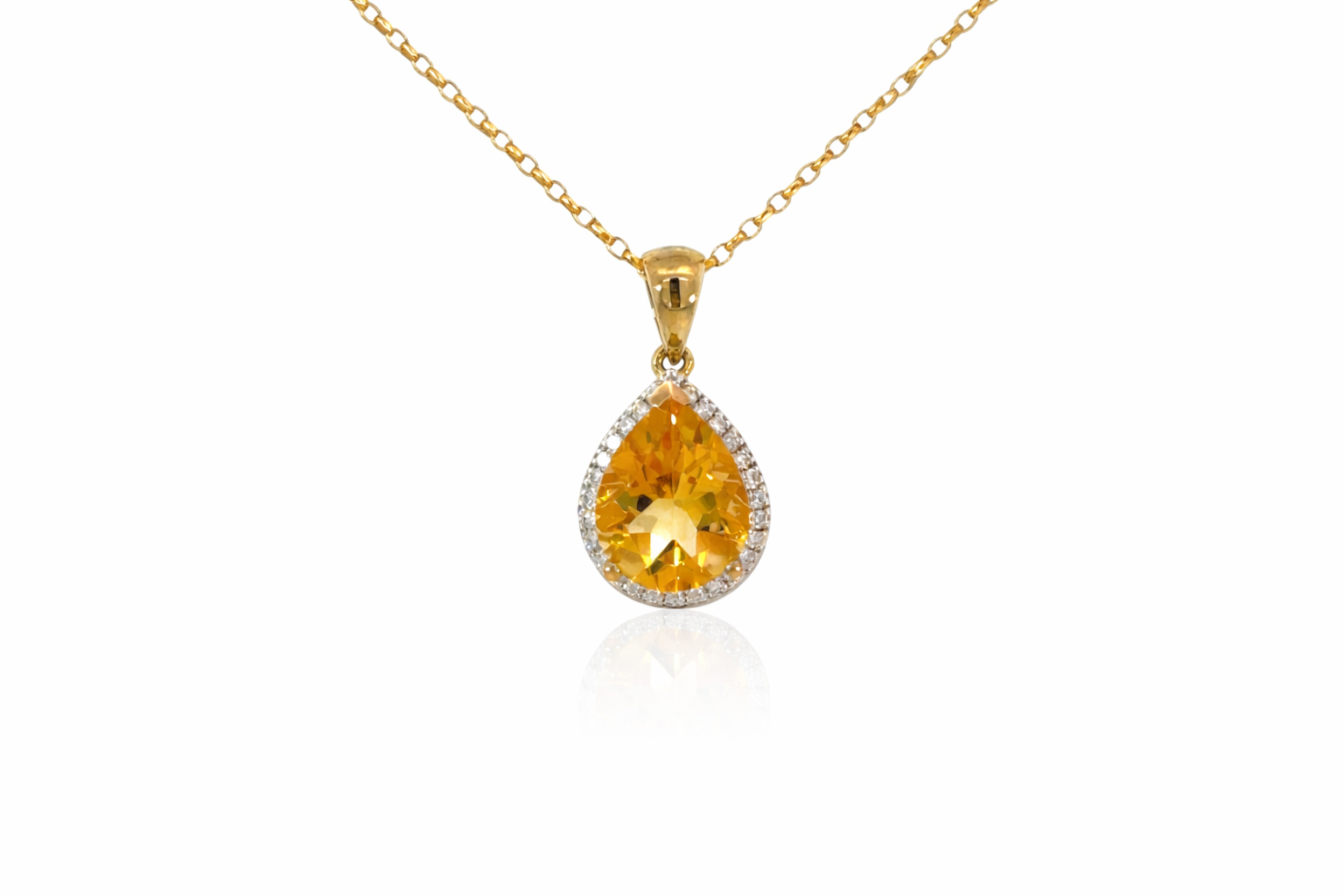 9ct Yellow Gold Citrine &amp; Diamond Halo Necklace