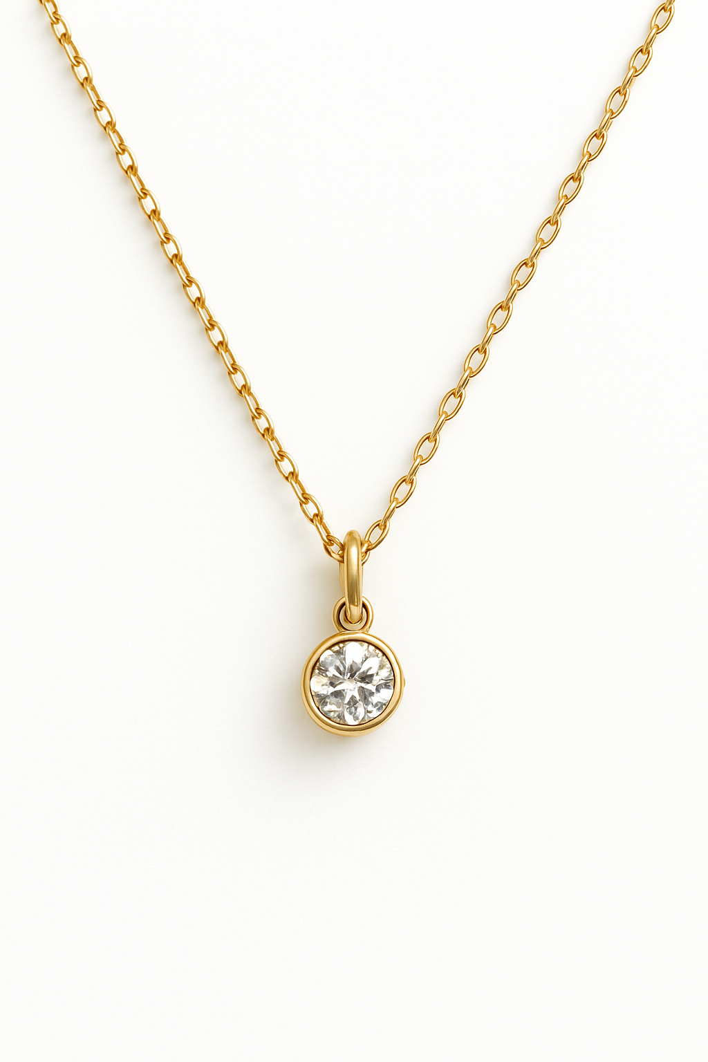 9ct Gold CZ Bezel Pendant Necklace