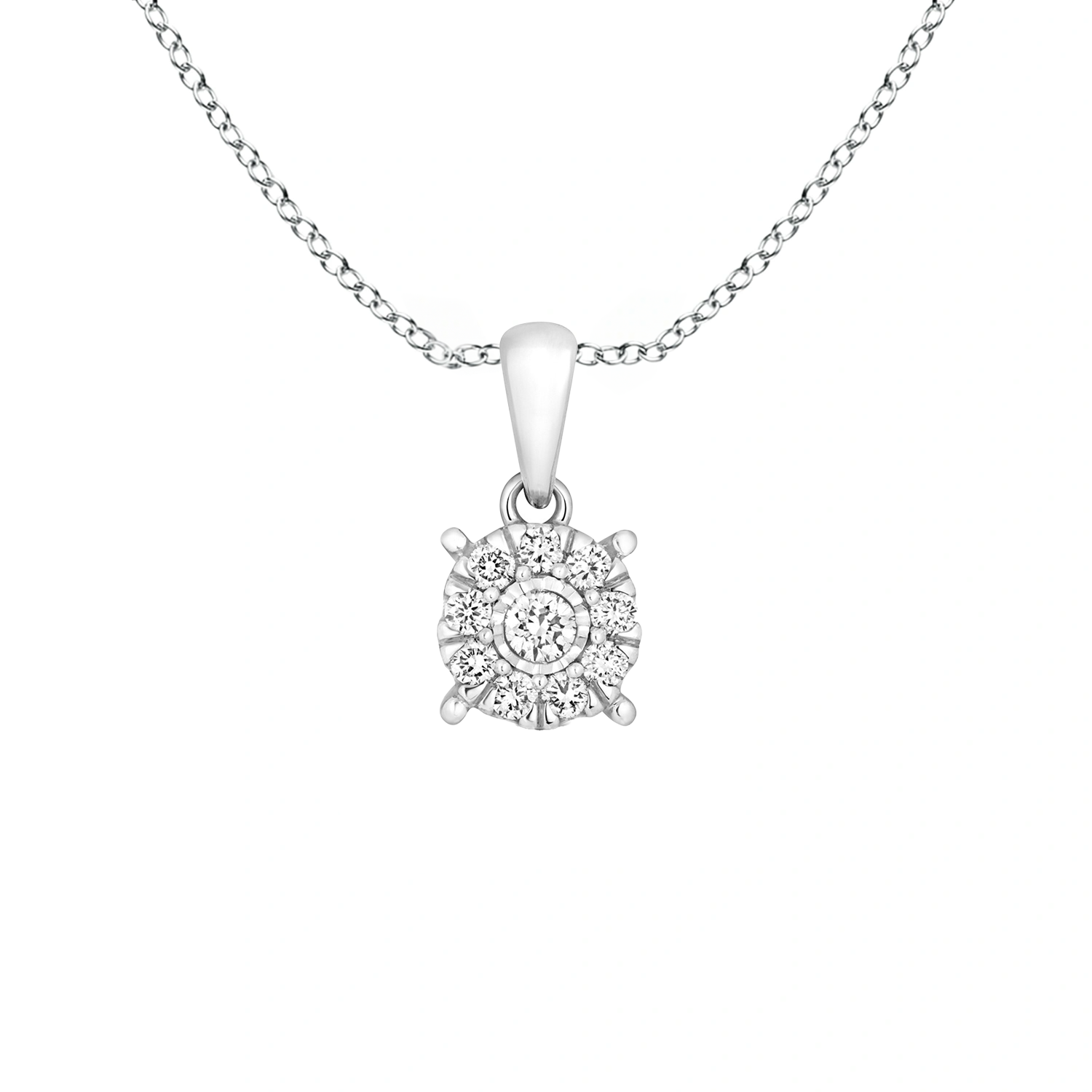 18ct White Gold Diamond Solitaire Solid Bale Pendant with Chain