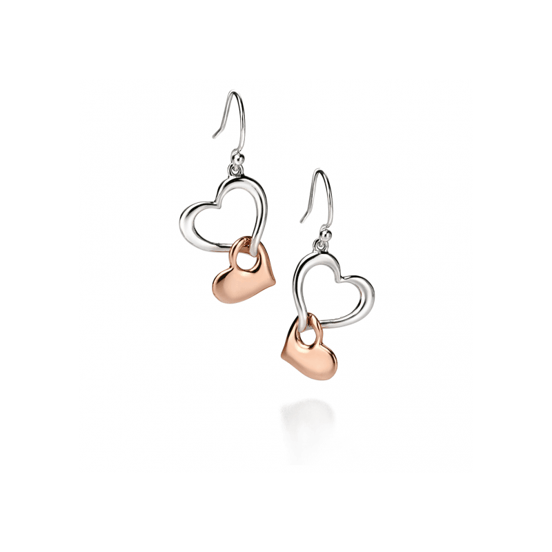 Fiorelli Silver and Rose Heart Drop Earrings - Robert Anthony Jewellers, Edinburgh