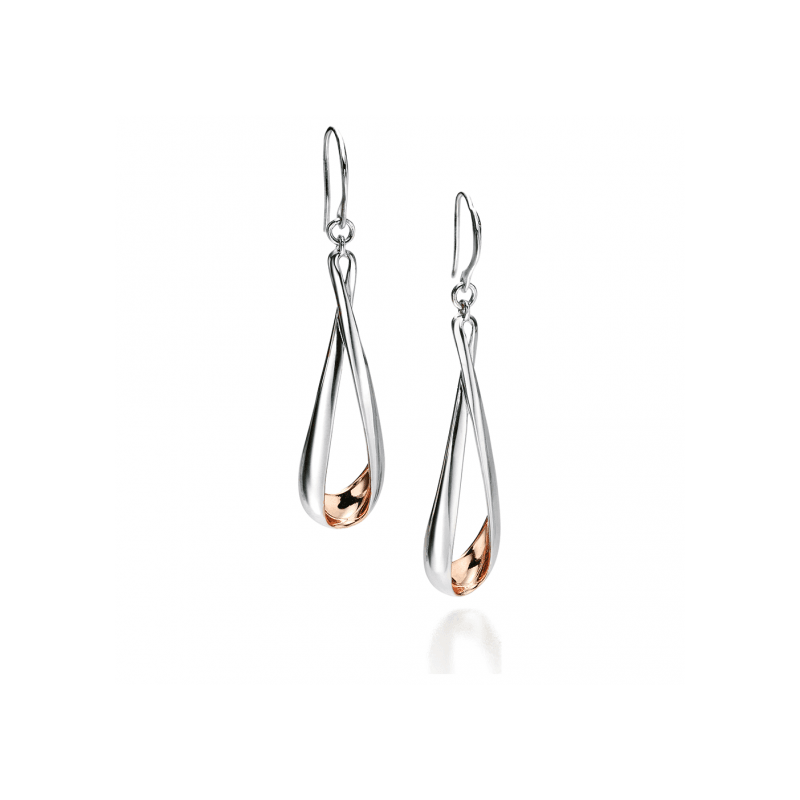 Fiorelli Silver and Rose Folded Drop Earrings - Robert Anthony Jewellers, Edinburgh