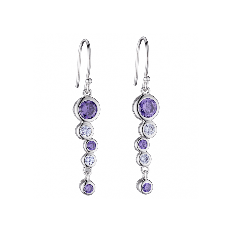 Fiorelli Silver Purple CZ Drop Earrings - Robert Anthony Jewellers, Edinburgh