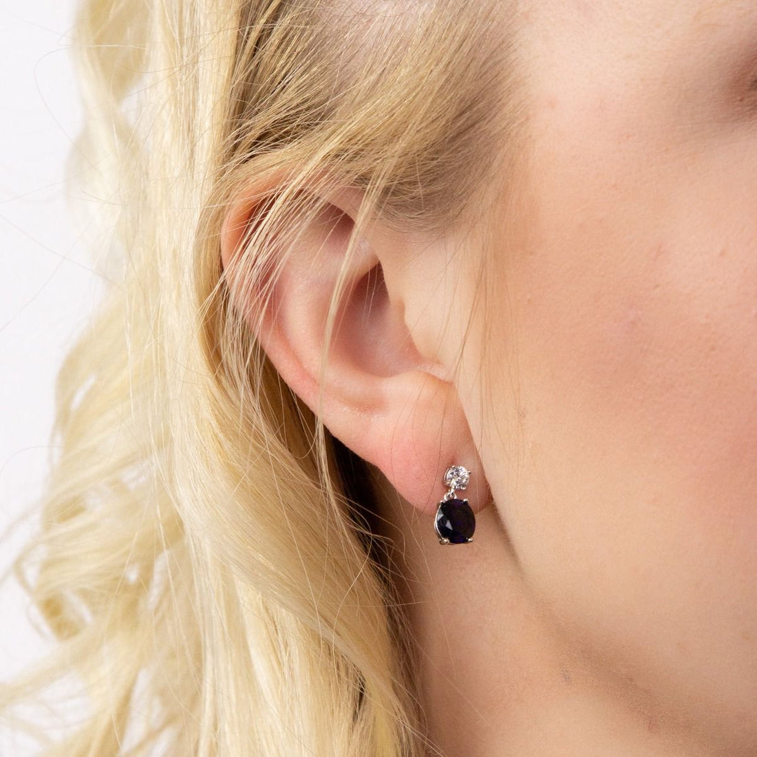 Silver and Sapphire Zirconia Oval Drop Earrings