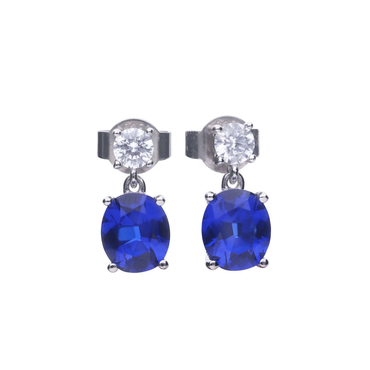 Silver and Sapphire Zirconia Oval Drop Earrings