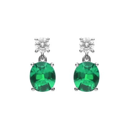Silver and Emerald Zirconia Oval Drop Earrings
