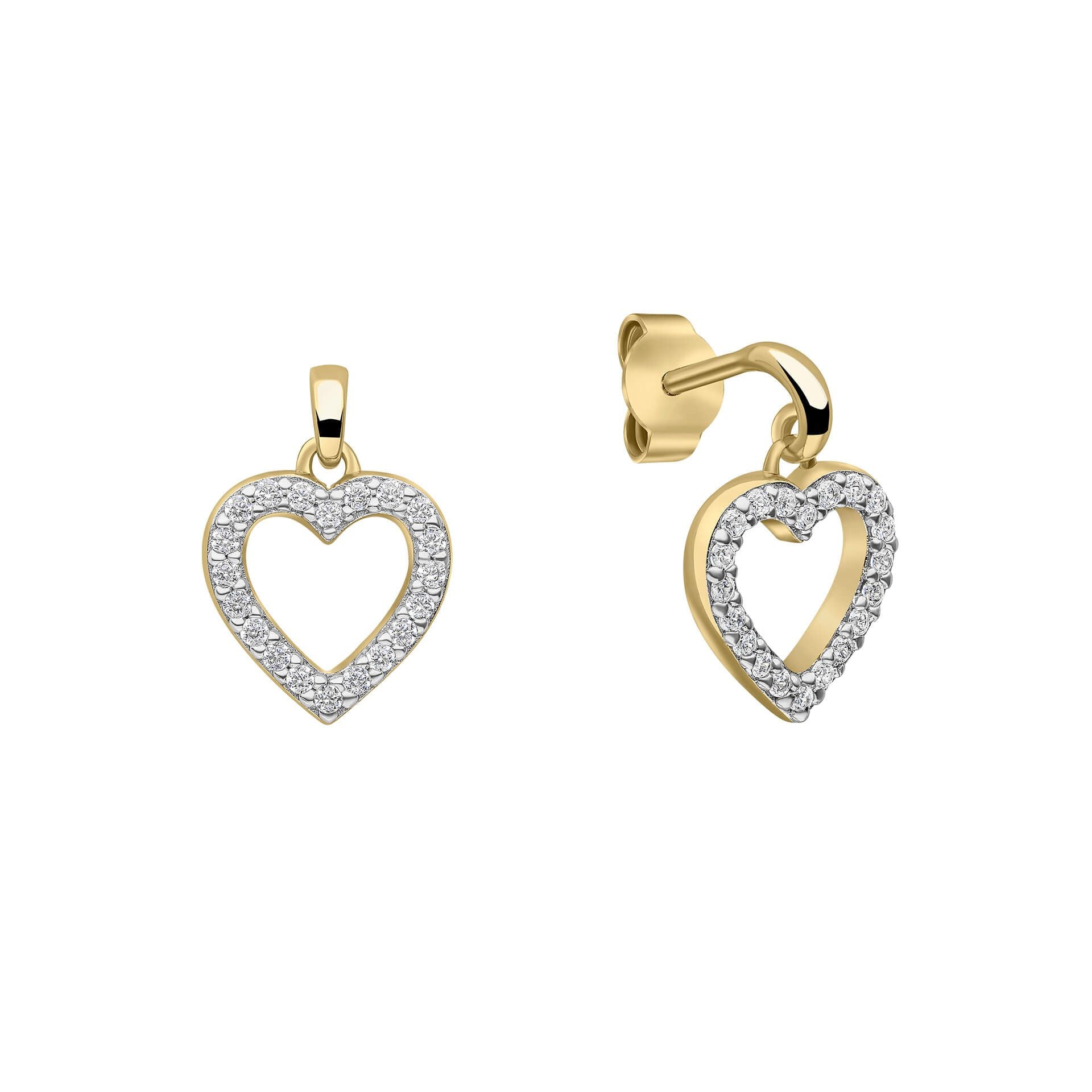Silver Pavé Set Heart Drop Earrings