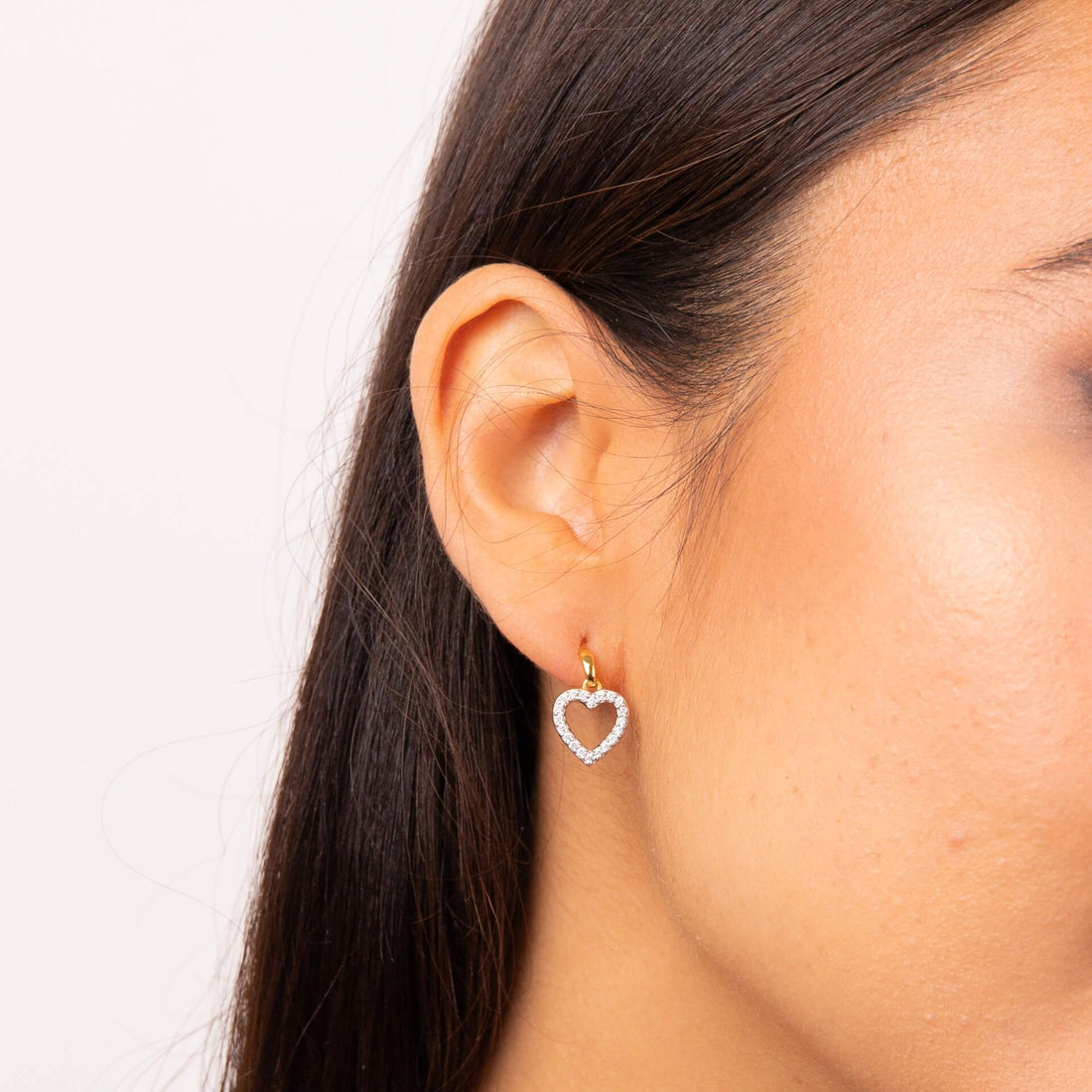 Silver Pavé Set Heart Drop Earrings