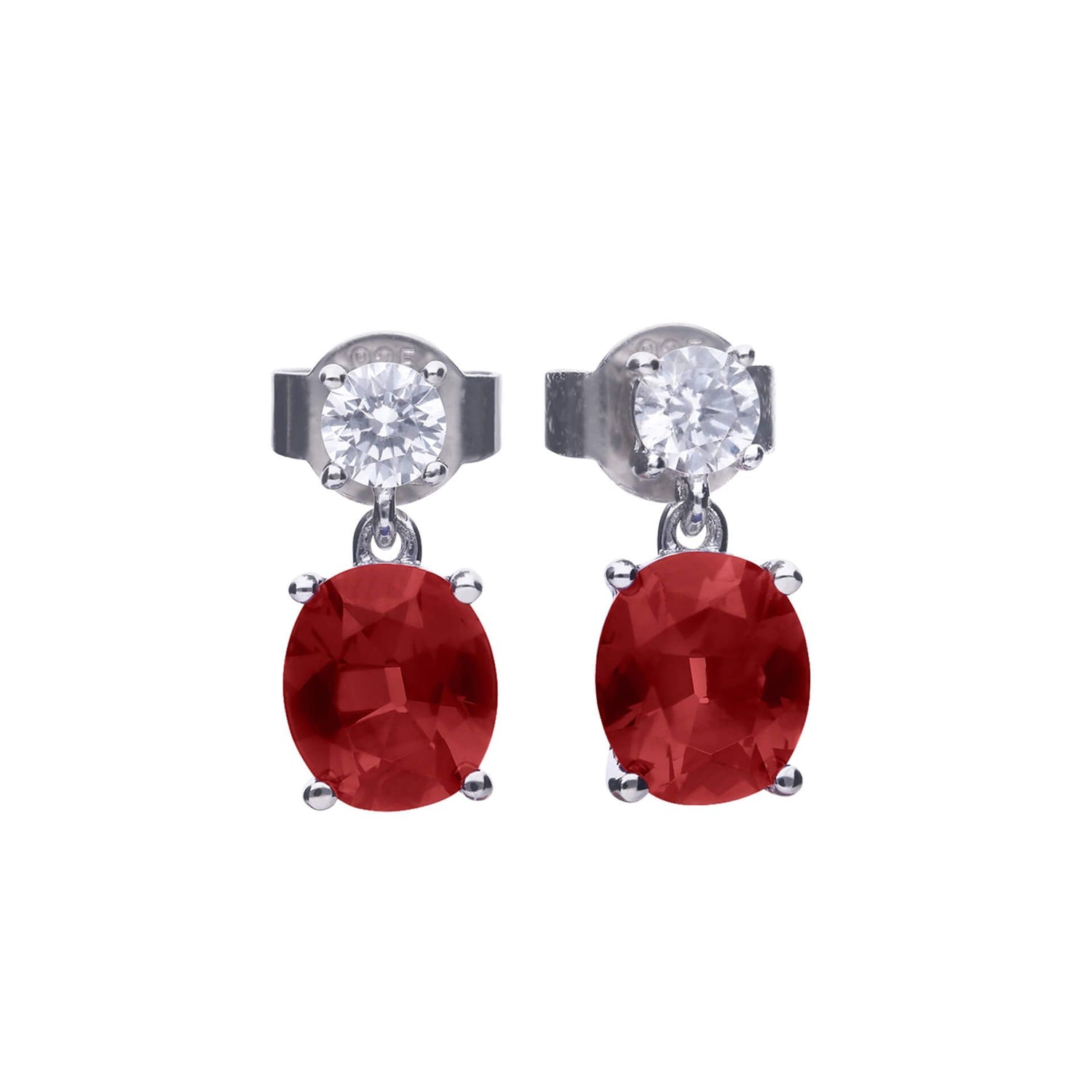 Silver and Ruby Zirconia Oval Drop Earrings