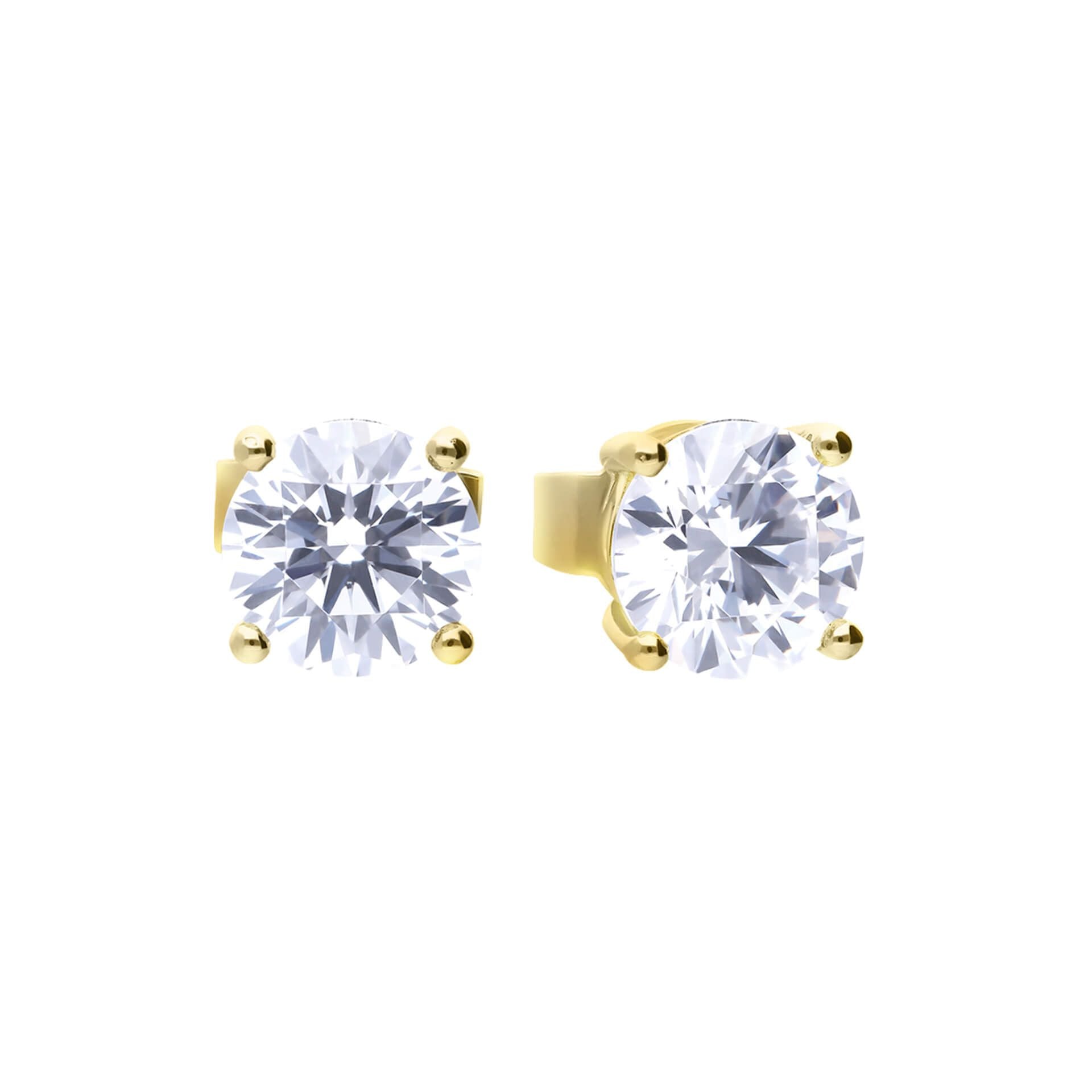 Gold Plated Silver and Zircona Four Claw 1 Carat Stud Earrings — 1CT