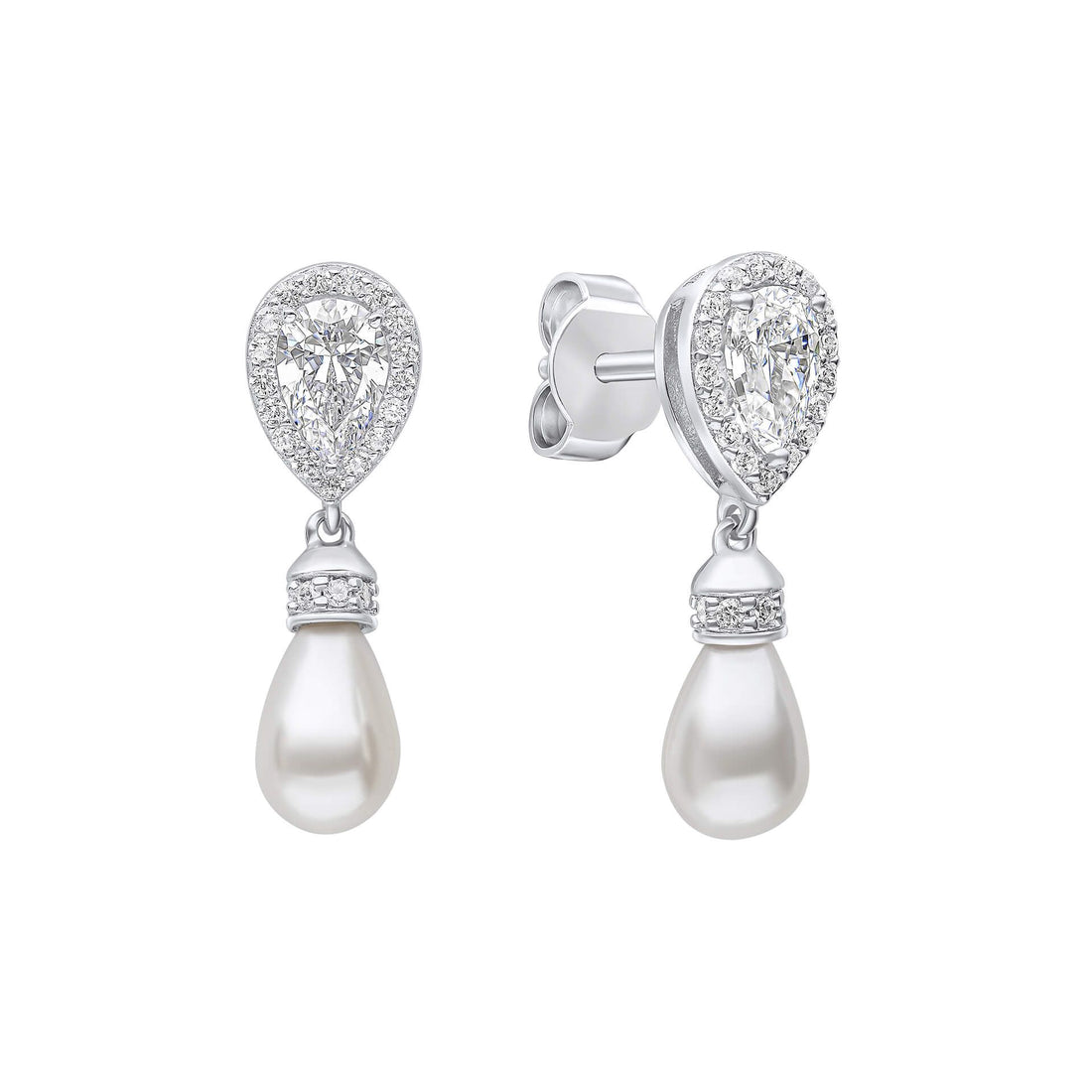 Silver Teardrop Zirconia Earrings with Shell Pearl Drop