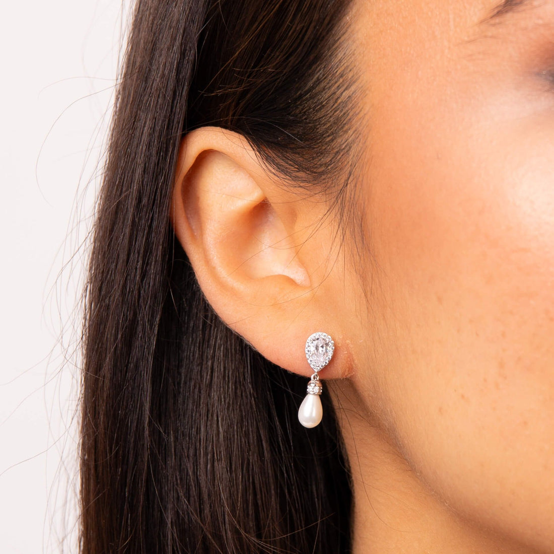 Silver Teardrop Zirconia Earrings with Shell Pearl Drop