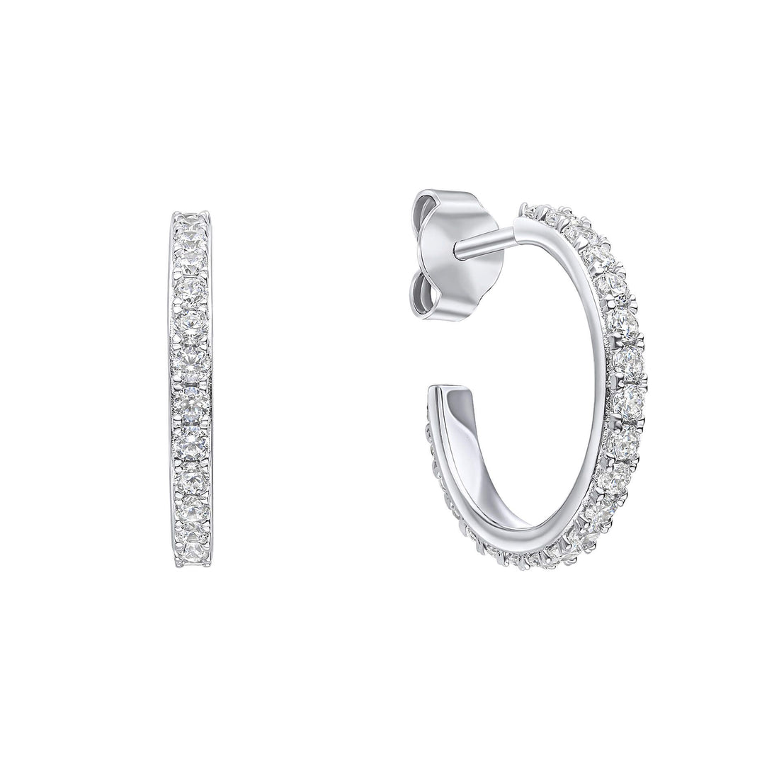 Silver and Zirconia 3/4 Hoop Earrings