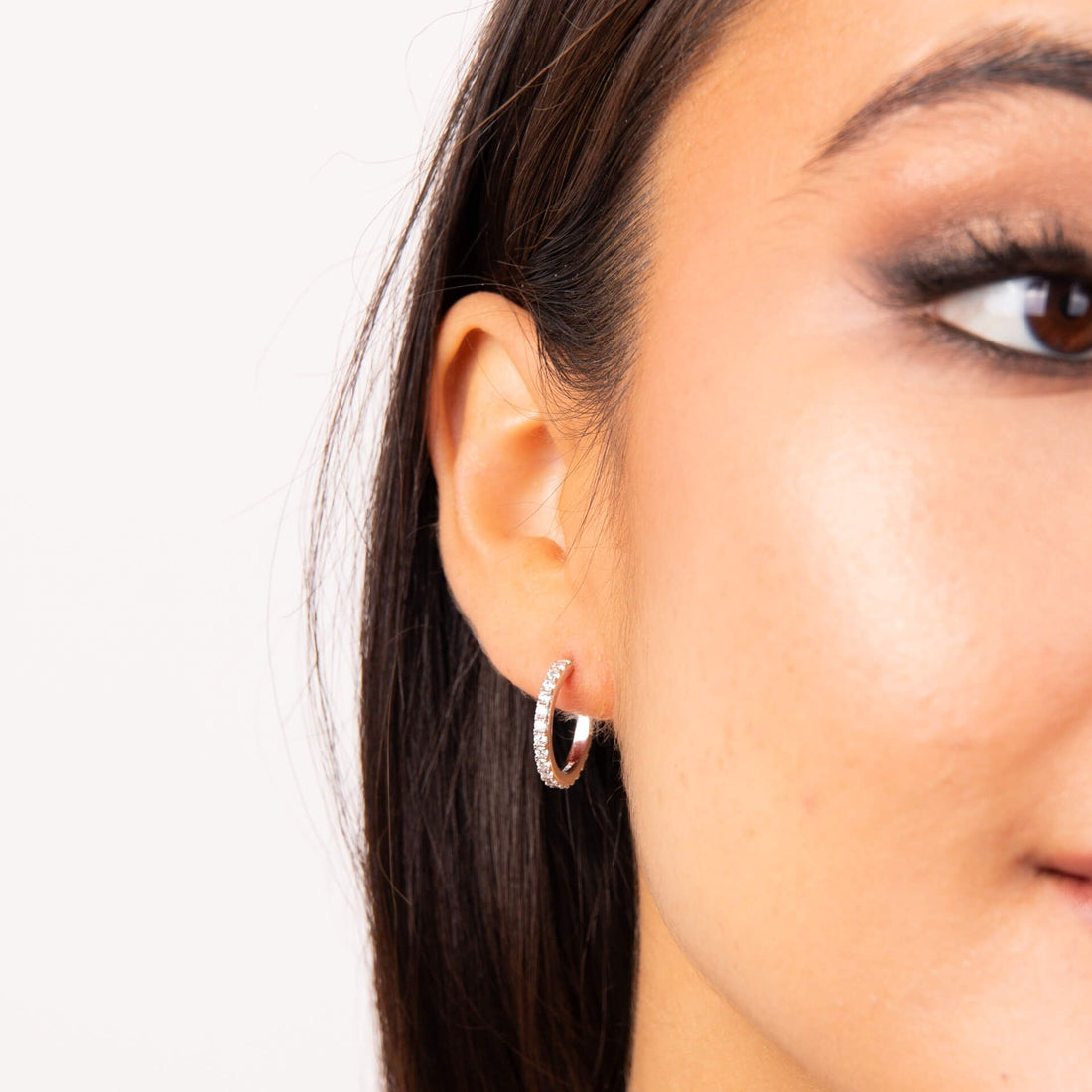 Silver and Zirconia 3/4 Hoop Earrings