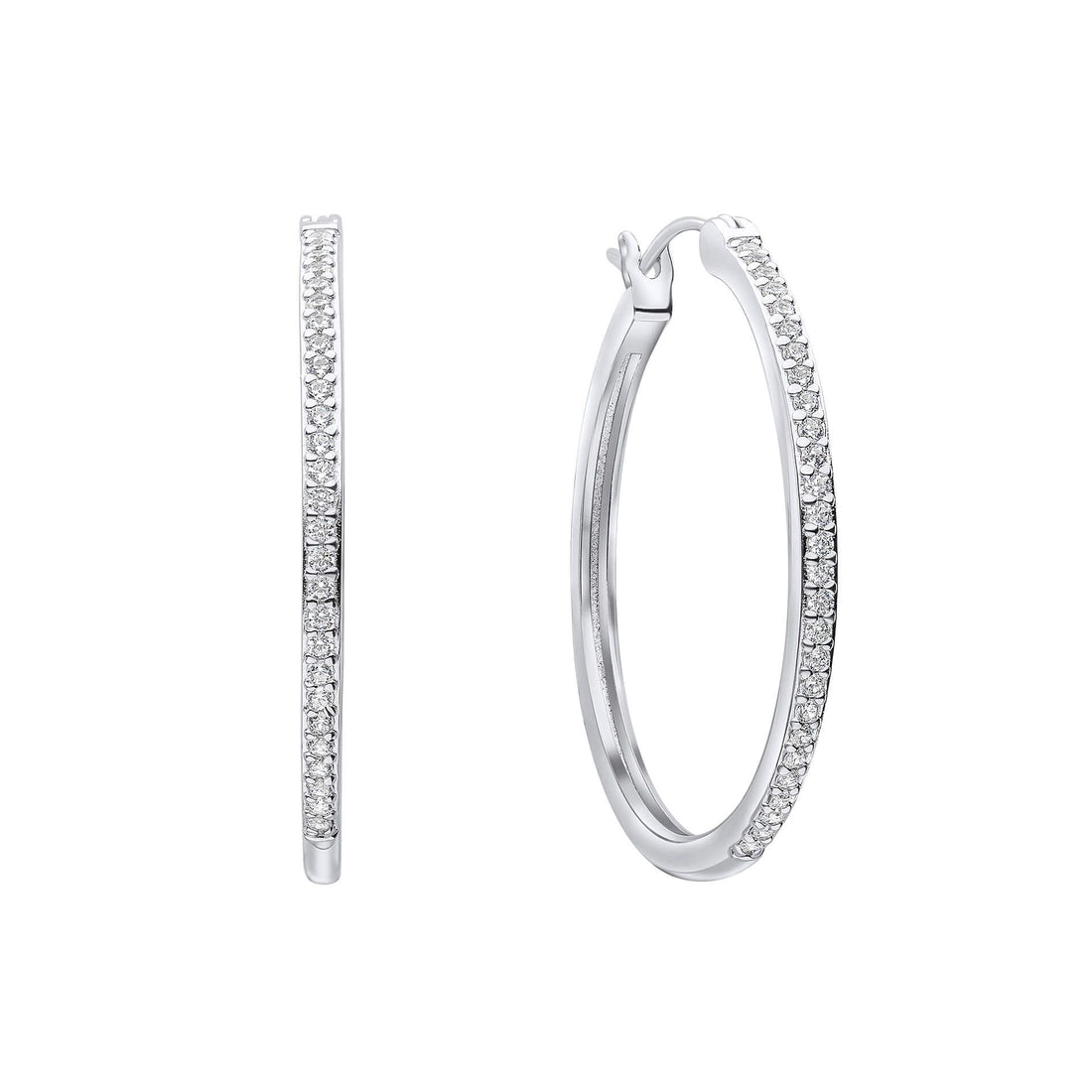 Silver and Zirconia 33mm Large Hoop Earrings