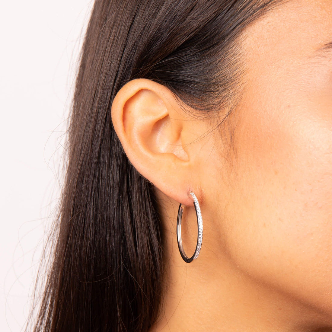 Silver and Zirconia 33mm Large Hoop Earrings