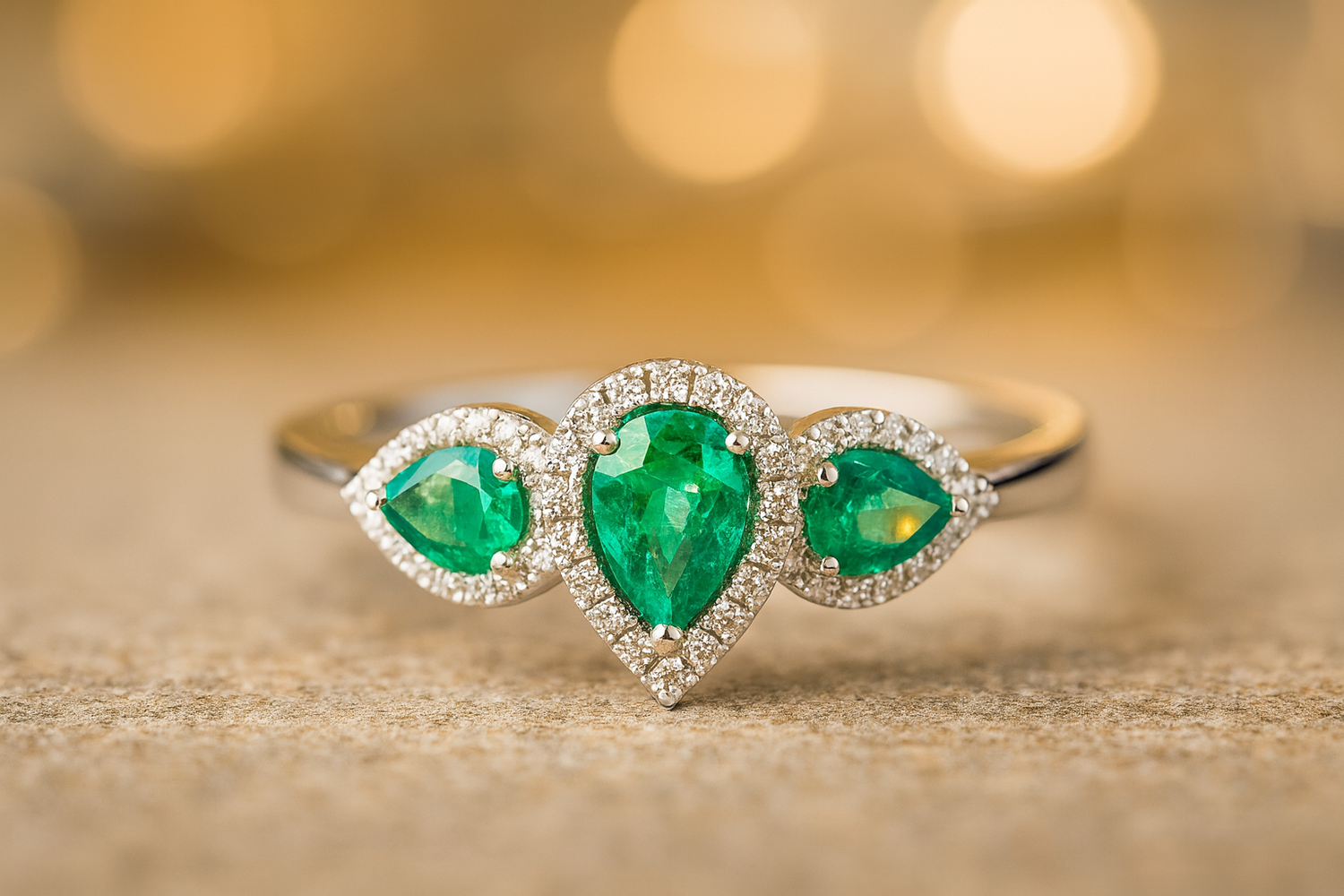 18ct White Gold Emerald &amp; Diamond Cluster Ring