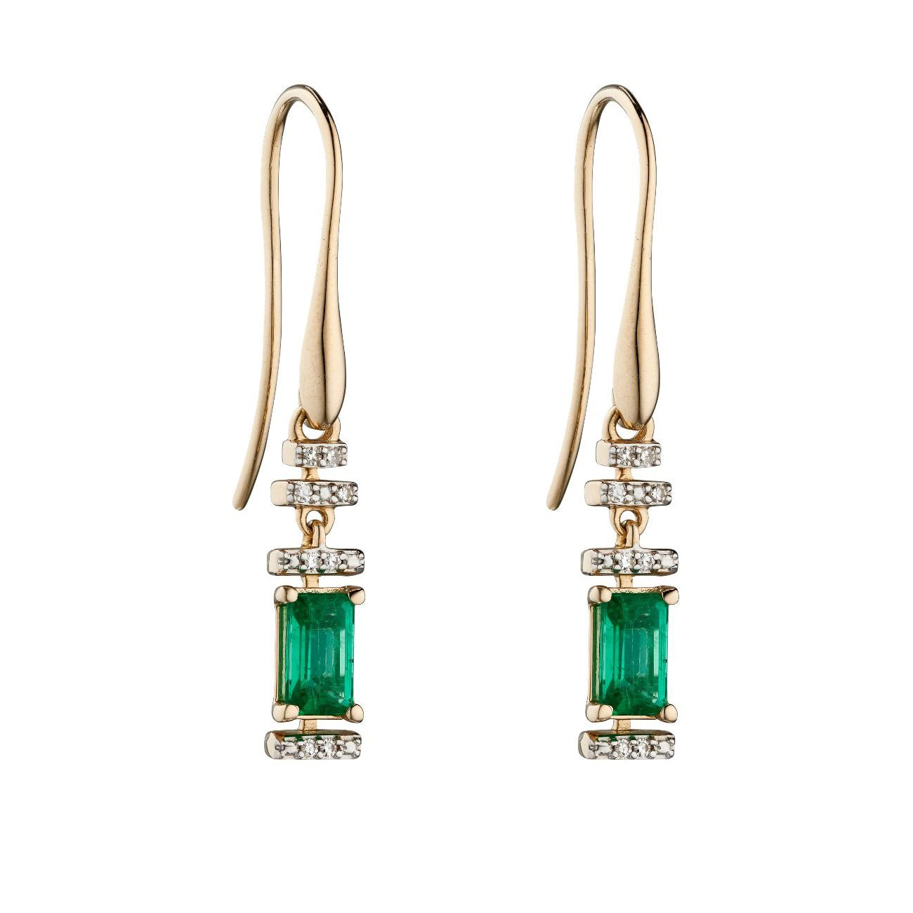 Emerald Art Deco Drop Earrings in 9ct Yellow Gold