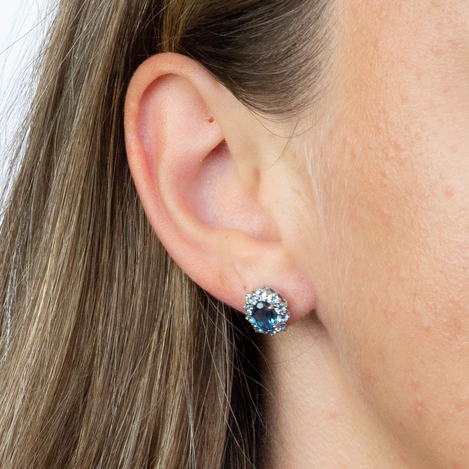 Statement Blue Topaz Stud Earrings in 9ct White Gold