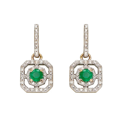 Square Emerald Art Deco Drop Earrings in 9ct Yellow Gold