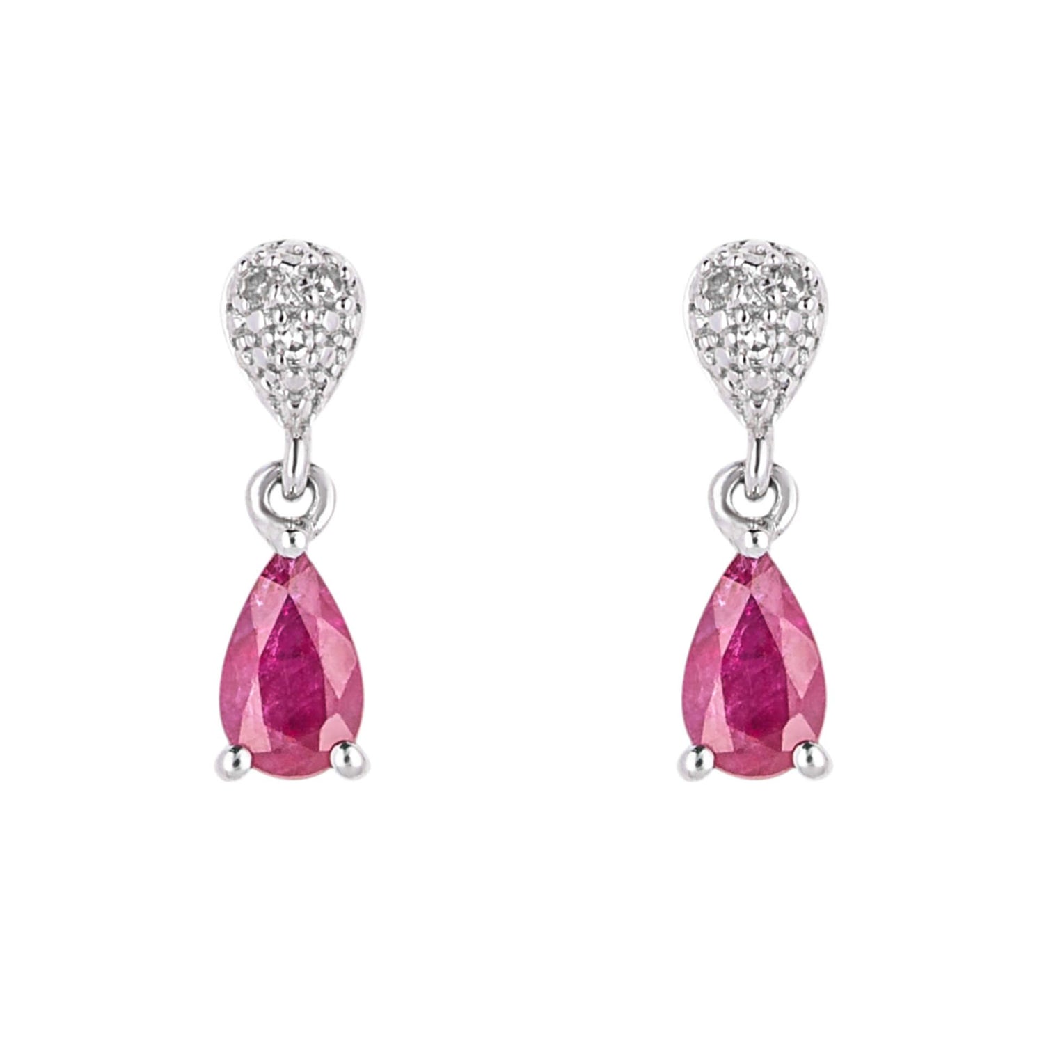 Ruby and Diamond Droplet Earrings in 9ct White Gold
