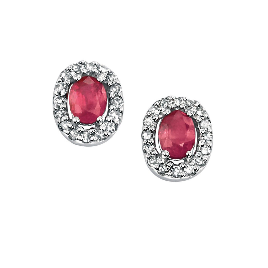 Ruby Earrings with Diamond Cluster Surround in 9ct Gold