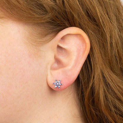 Tanzanite Flower Earrings with Diamond in 9ct White Gold